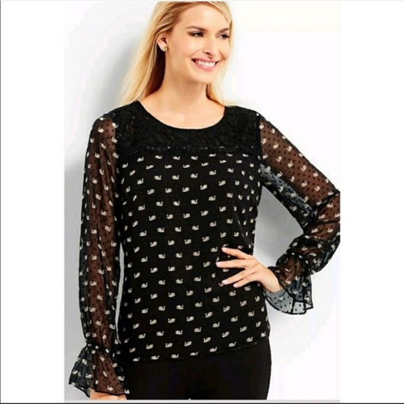 Talbots Tops Rsvp By Talbots Fancy Swan Print Blouse Poshmark